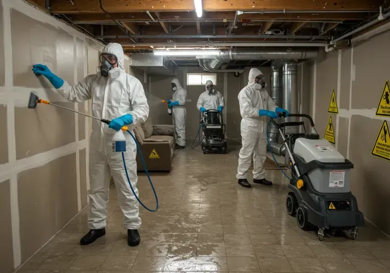 Basement Moisture Removal and Structural Drying process in North Pembroke, MA